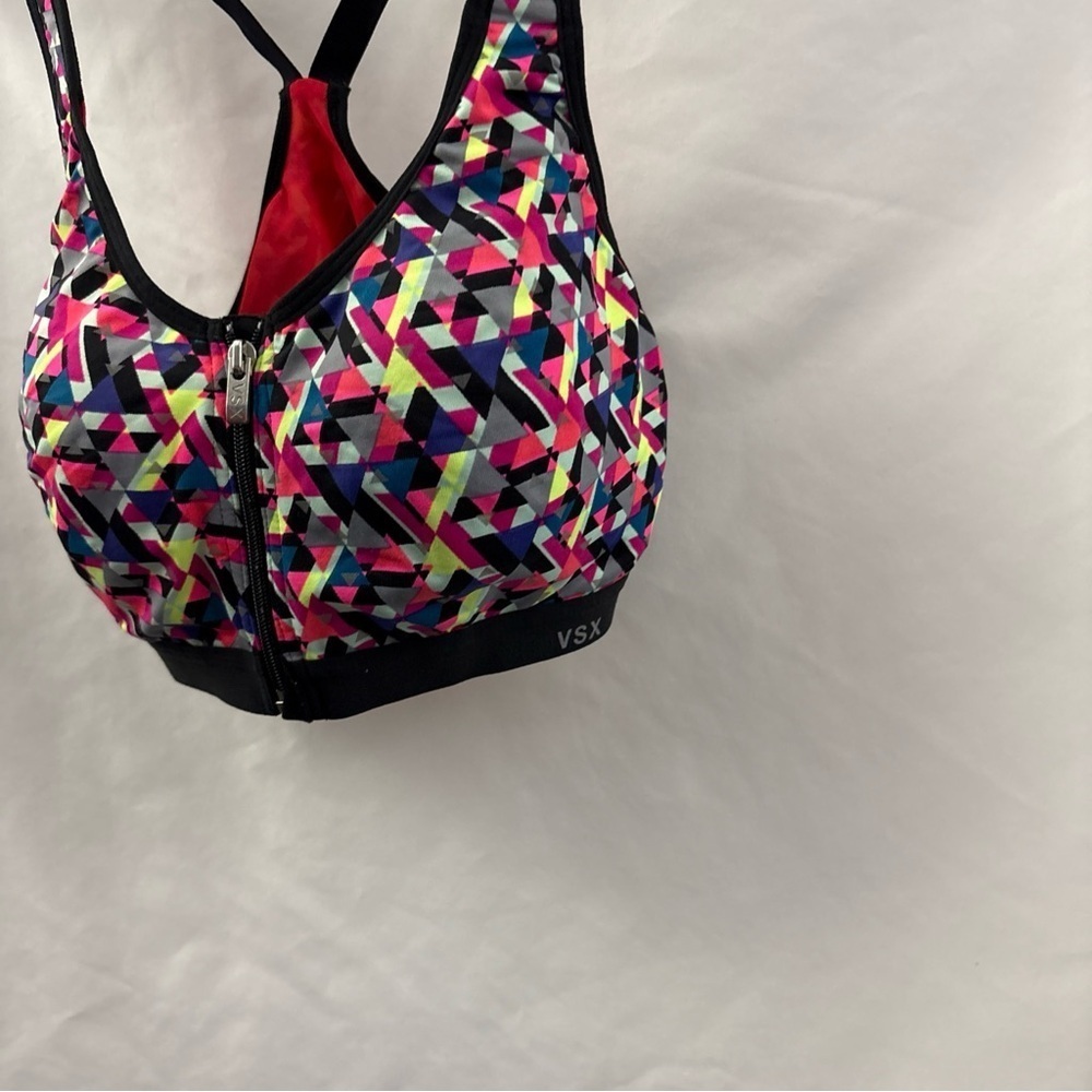 Victorias Secret Sport VSX Logo Front Close Zip Sports Bra 34C Multicolor - Picture 3 of 9